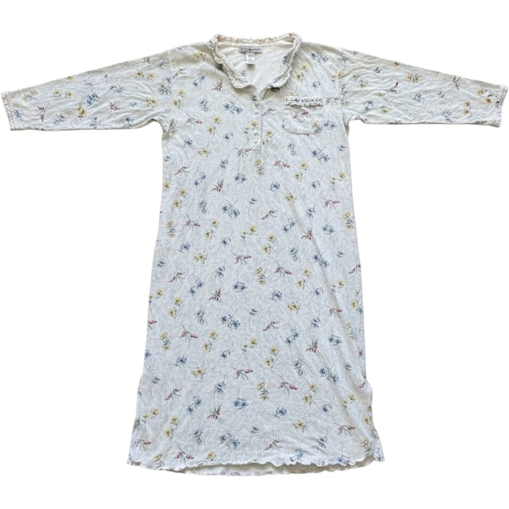 Earth Angels Cotton Nightgown Size S 8/10 Floral Lace Cottagecore Prairie